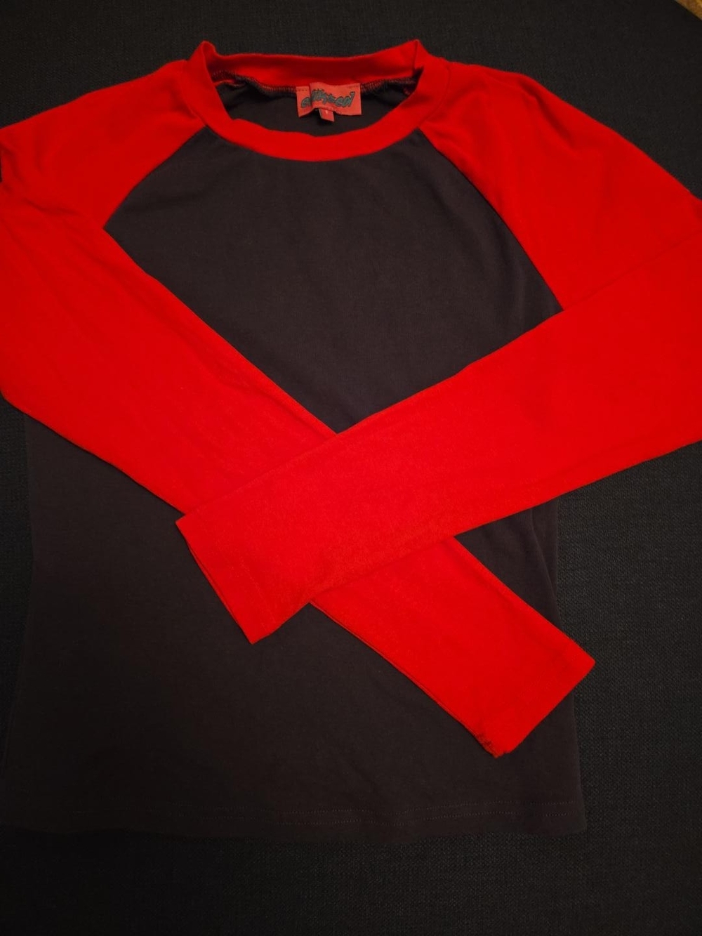 Edikted Red Blue Raglan Long Sleeve Top Size S Y2K